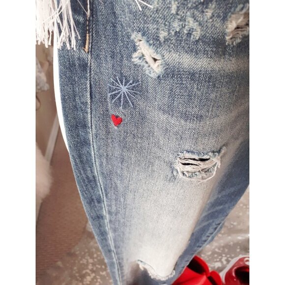 EUC Velvet Heart blue dark wash high rise straight leg embroidered denim jeans - Picture 4 of 13